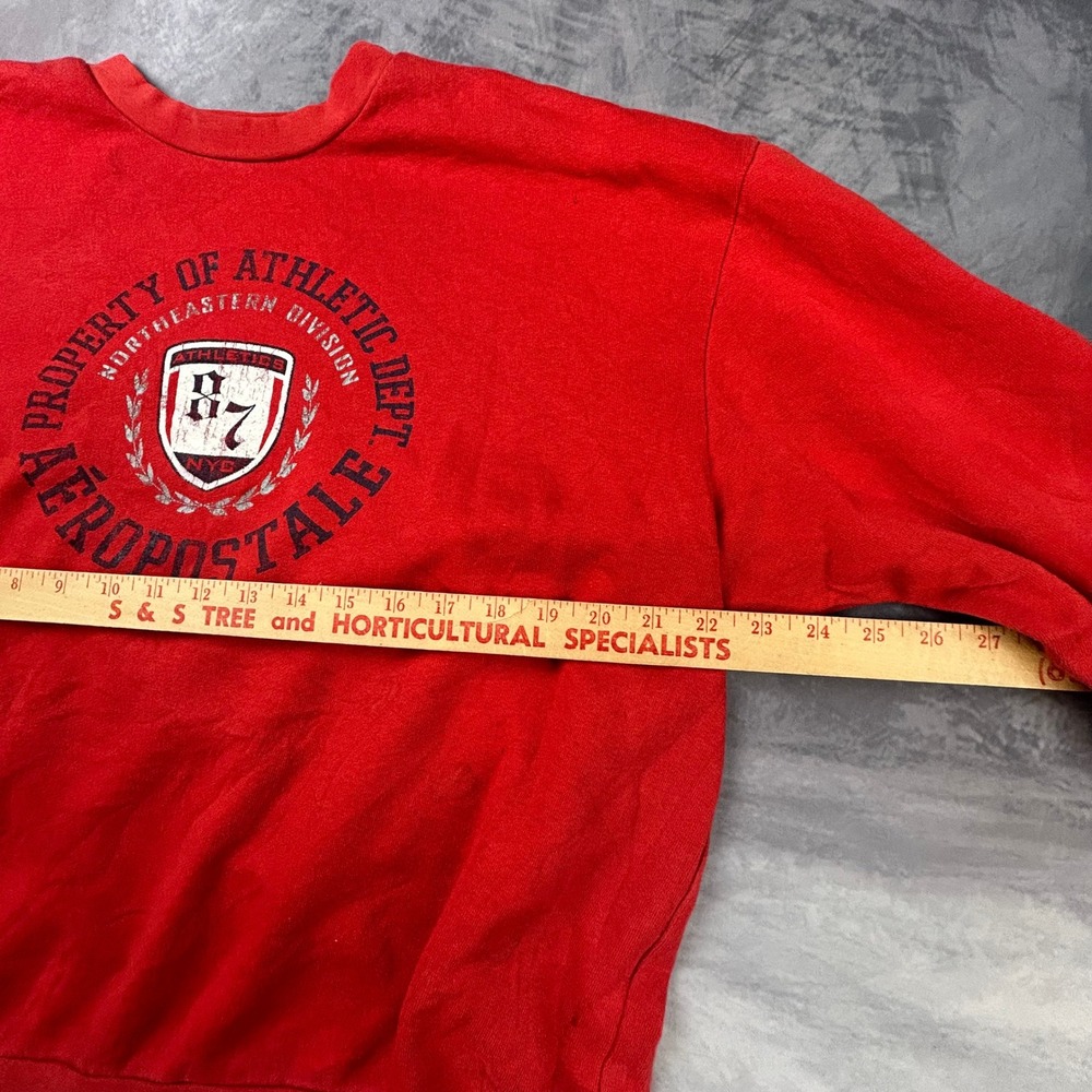 Vintage Aeropostale Red Collegiate Crewneck Sweatshirt Boxy Distressed 90s Y2K - Picture 5 of 9